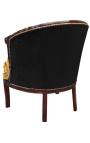 Large bergère Empire style velvet black and mahogany wood