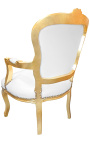 Fauteuil baroque de style Louis XV simili cuir blanc et bois doré