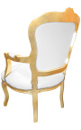 Бароков фотьойл в стил Луи XV, бяла изкуствена кожа и златно дърво