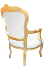 Fauteuil baroque de style Louis XV simili cuir blanc et bois doré