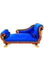 Chaise longue grande estilo Império em veludo azul e mogno