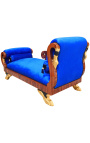 Chaise longue grande estilo Império em veludo azul e mogno