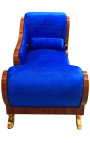 Grote chaise longue blauw velours Empire stijl en mahonie