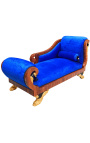 Chaise longue grande estilo Império em veludo azul e mogno