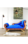 Große Chaiselongue aus blauem Samt im Empire-Stil und Mahagoni