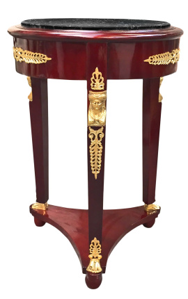 Tavolo con piedistallo in bronzo Impero in bronzo dorato e marmo nero