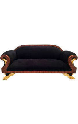 Didelė sofa prancūziško imperijos stiliaus juodo audinio ir raudonmedžio medienos