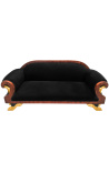 Didelė sofa prancūziško imperijos stiliaus juodo audinio ir raudonmedžio medienos