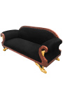 Duża sofa w stylu francuskiego empiru, czarna tkanina i drewno mahoniowe