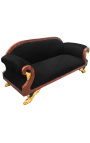 Iso sohva French Empire -tyylinen musta kangas ja mahonkipuu