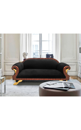 Gran sofá francés Empire estilo negro tela y madera de caoba