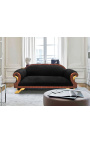 Duża sofa w stylu francuskiego empiru, czarna tkanina i drewno mahoniowe