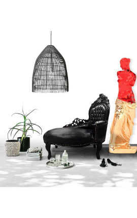 Barroco chaise longue black leatherette with black wood