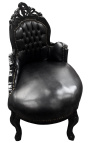 Baroque chaise longue black leatherette with black wood