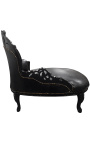 Baroque chaise longue black leatherette with black wood