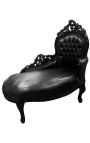 Barok chaise longue zwart kunstleer met zwart hout