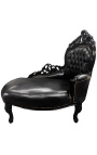 Baroque chaise longue black leatherette with black wood