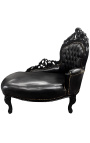 Méridienne baroque tissu simili cuir noir et bois noir