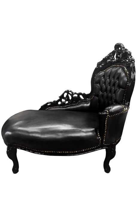 Barroco chaise longue black leatherette with black wood - 1