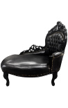 Barroco chaise longue black leatherette with black wood - 12