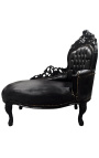 Barok chaise longue zwart kunstleer met zwart hout