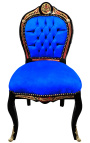Napoleono III stiliaus pietų kėdė Boulle intarsijos mėlynos spalvos aksomo ir juodo medžio