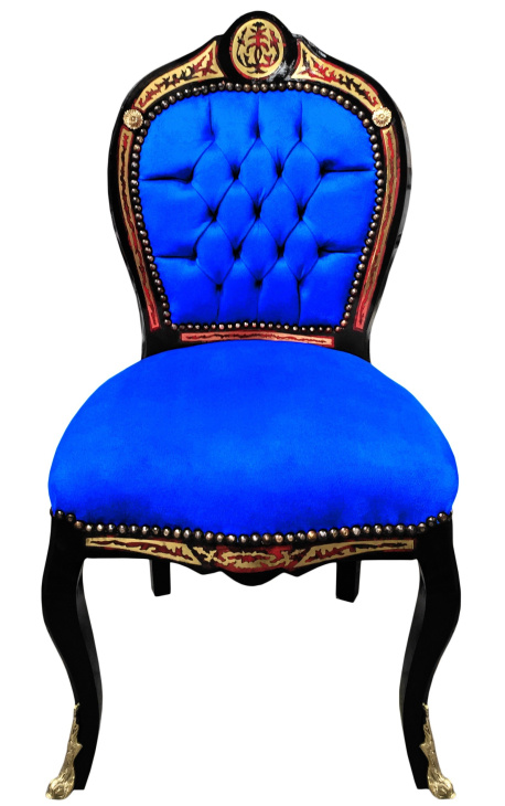 Stolica za večeru u stilu Napoleona III Boulle intarzija plavi baršun i crno drvo
