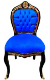 Napoleon III štýl stolček Boulle marketry modrý samet a čierne drevo - 1