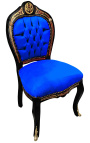 Krzesło obiadowe w stylu Napoleona III Boulle intarsja niebieski aksamit i czarne drewno