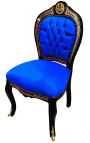 Krzesło obiadowe w stylu Napoleona III Boulle intarsja niebieski aksamit i czarne drewno