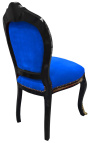 Jídelní židle ve stylu Napoleon III Boulle intarzie modrý samet a černé dřevo