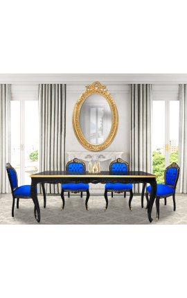 Καρέκλα δείπνου στυλ Napoleon III Boulle μαρκετερί μπλε βελούδο και μαύρο ξύλο