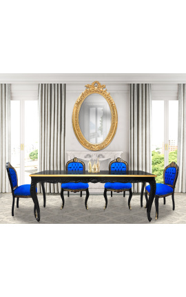 Baroque dining table black lacquered wood and gold edge