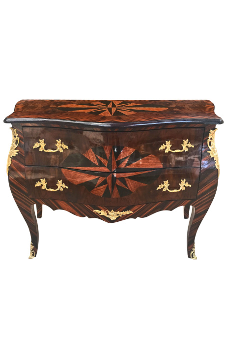 Inlaid chest of drawers with 2 drawers "compass rose" golden bronzes