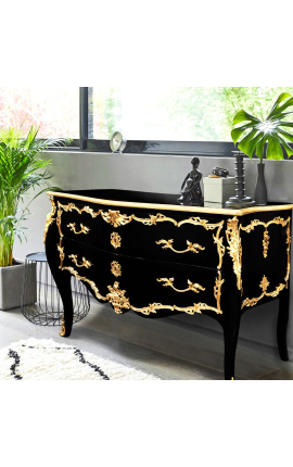 Grande commode baroque de style Louis XV noire, bronzes dorés