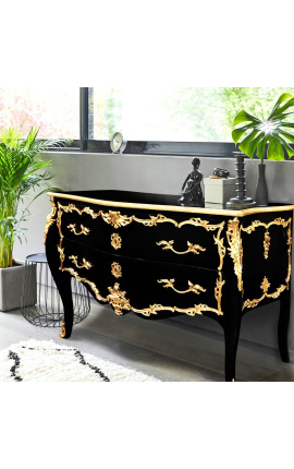 Μεγάλη μπαρόκ συρταριέρα σε μαύρο στυλ Louis XV, χρυσά μπρονζέ