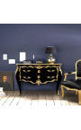 Gran cómoda barroca de cajones negro estilo Luis XV, bronces de oro