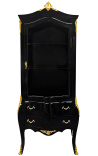 Baroque display cabinet lacquered black shiny with gold bronzes