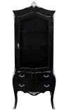 Baroque display cabinet glossy black with silver bronzes
