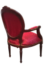 Barok lænestol Louis XVI stil rød satin stof og mahogni træ