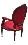 Baroque armchair Louis XVI style red satine fabric and mahogany wood