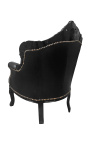 Armchair "prins" Barock stil svart läder och lackerat trä