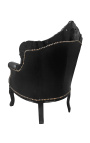 Fauteuil "princier" de style Baroque simili cuir noir et bois laqué