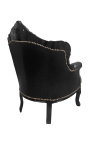 Armchair "princely" Baroque style black faux leather and lacquered wood 
