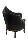 Fauteuil "princier" de style Baroque simili cuir noir et bois laqué