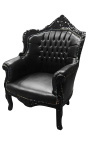 Armchair "princely" Baroque style black faux leather and lacquered wood 