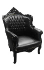 Πολυθρόνα «πριγκιπικού» μπαρόκ στυλ μαύρη δερματίνη και λακαρισμένο ξύλο 