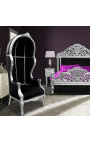 Grand porter's Baroque style chair black velvet and wood silver