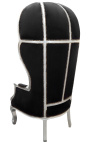 Silla de estilo barroco de gran porter de terciopelo negro y plata de madera