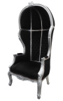 Grand porter's barokk stol svart fløyel og tre sølv